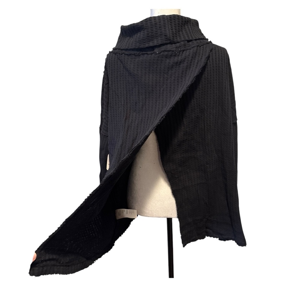 Free People Juicy Long Sleeve Cowl Neck Oversized‎ Black Thermal Top Size S - Picture 9 of 9